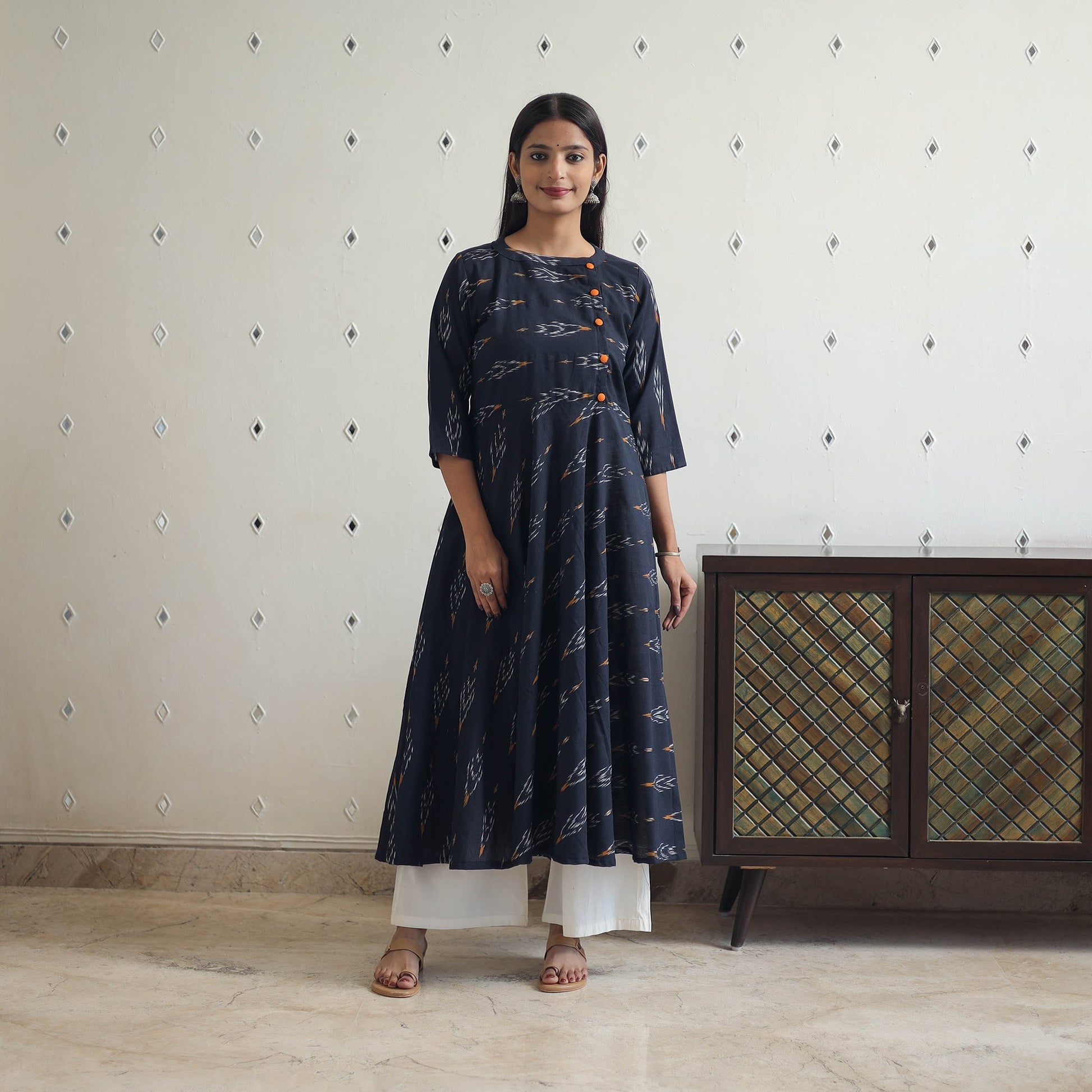 Blue - Cotton Flared Pochampally Ikat Kurta 20