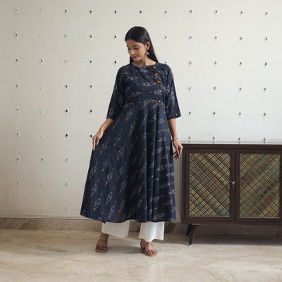 Blue - Cotton Flared Pochampally Ikat Kurta 20