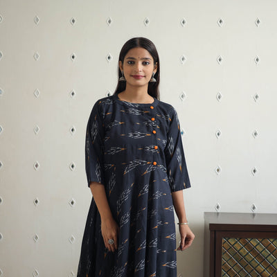 Blue - Cotton Flared Pochampally Ikat Kurta 20