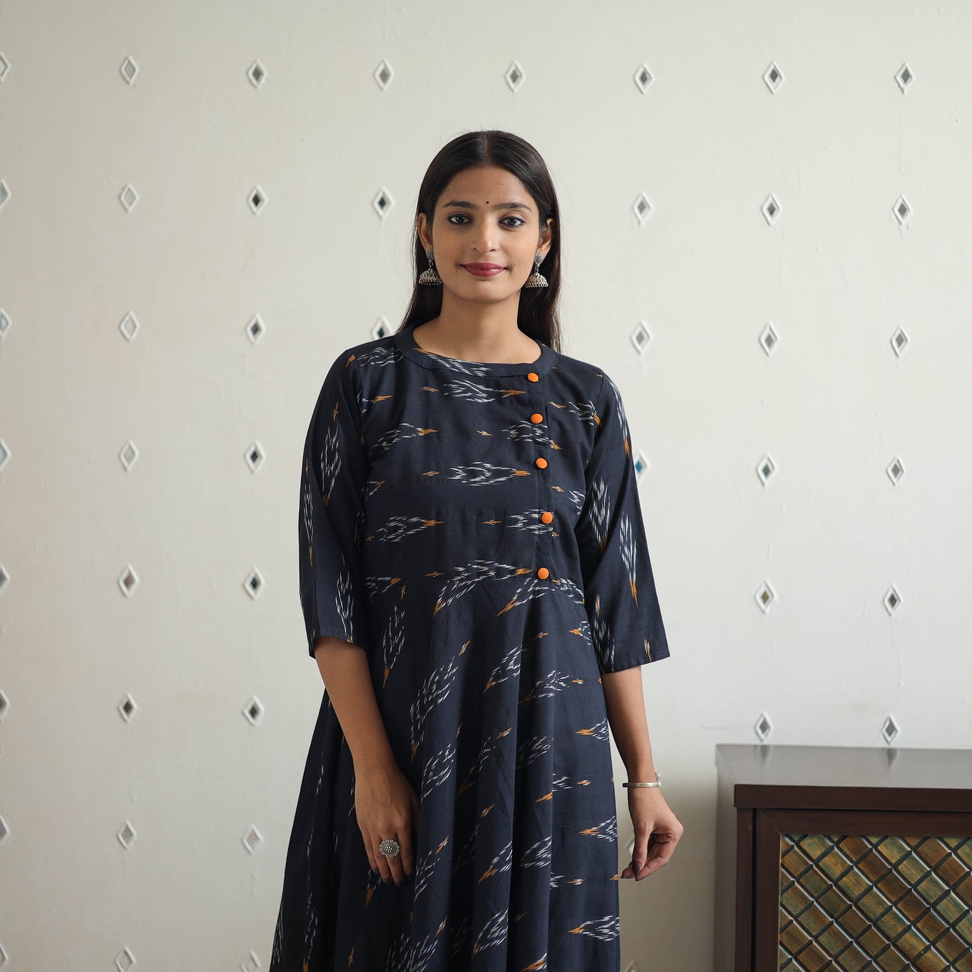 Blue - Cotton Flared Pochampally Ikat Kurta 20