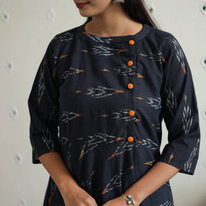 Blue - Cotton Flared Pochampally Ikat Kurta 20
