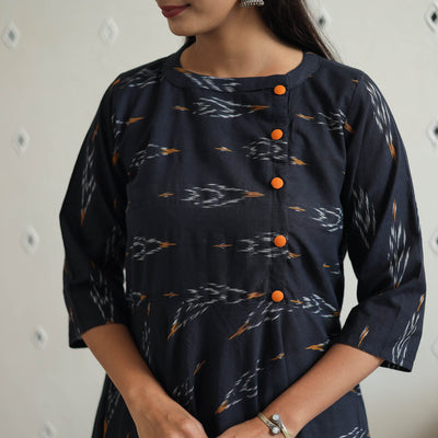 Blue - Cotton Flared Pochampally Ikat Kurta 20