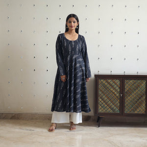 Black - Cotton Flared Pochampally Ikat Kurta 14