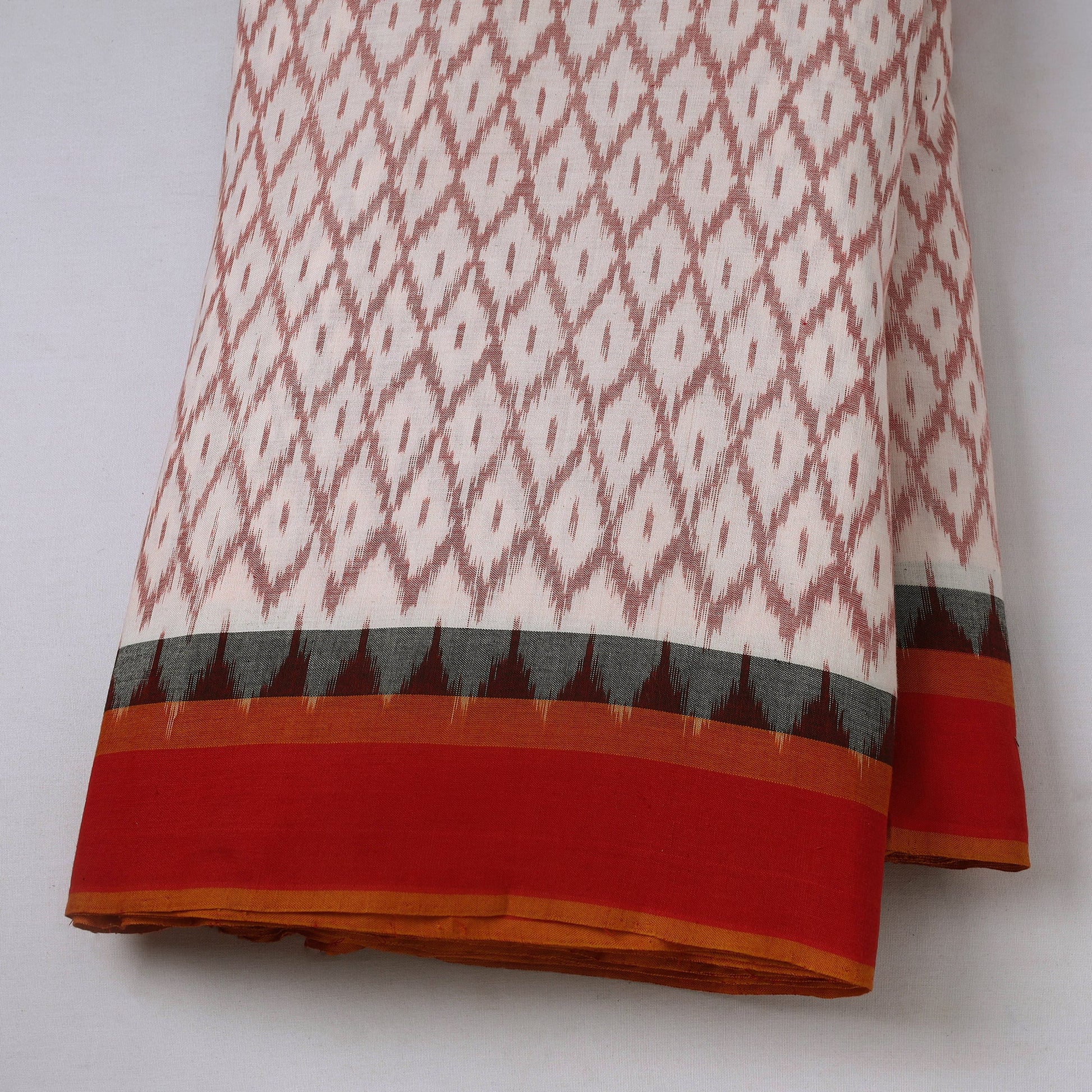 Beige - Handloom Cotton Pochampally Double Ikat Fabric 04