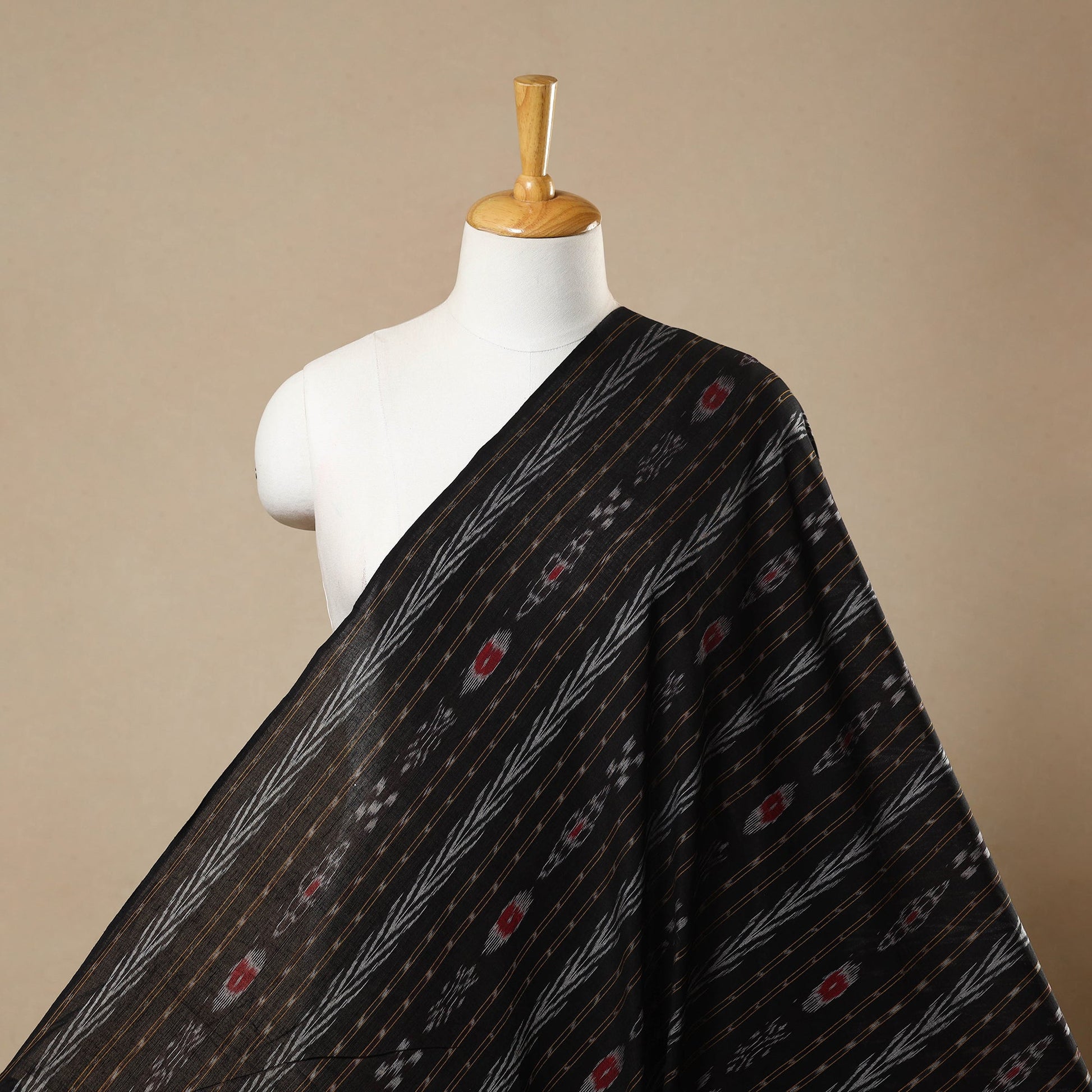 Black - Handloom Cotton Sambalpuri Ikat Fabric 03