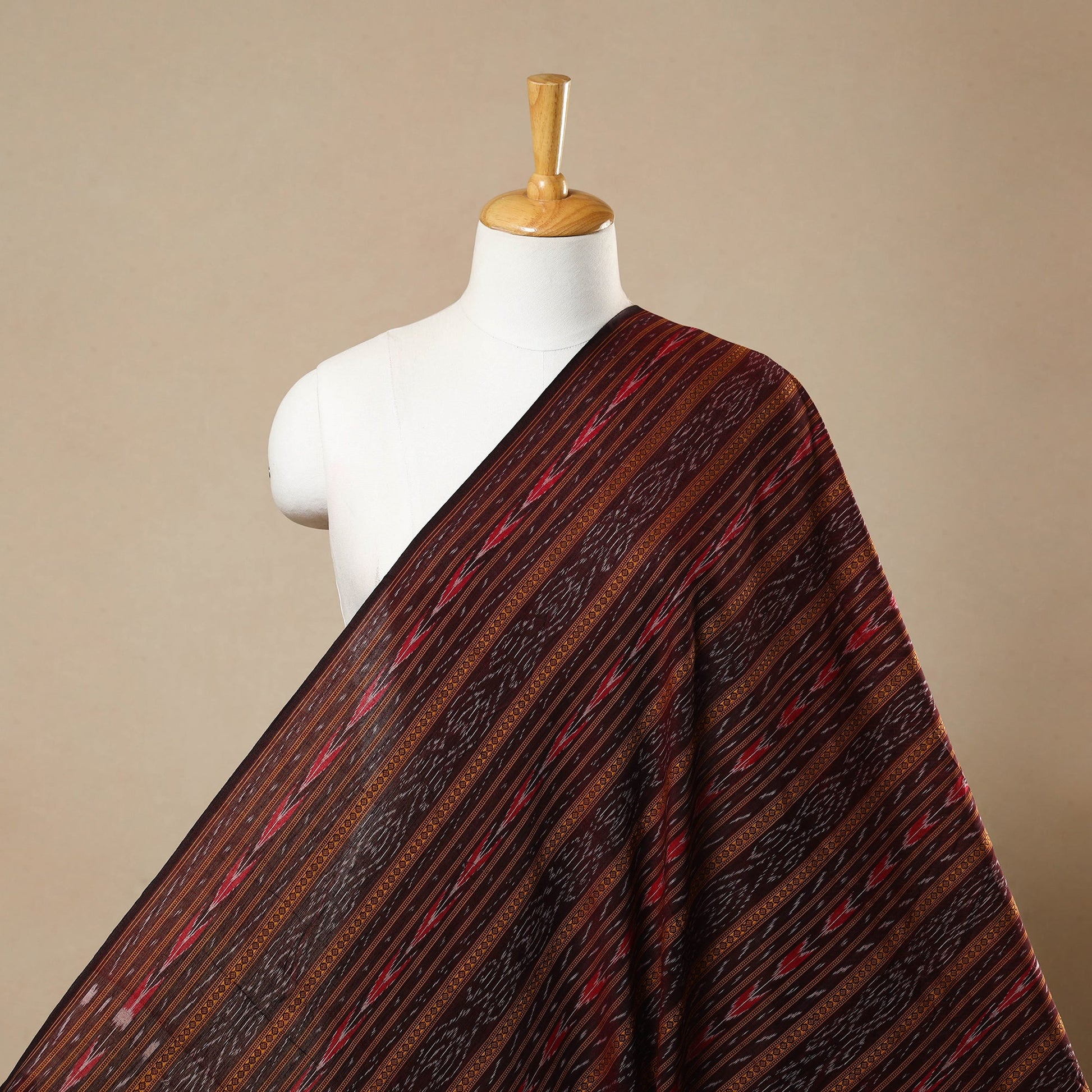 Brown - Handloom Cotton Sambalpuri Ikat Fabric 05