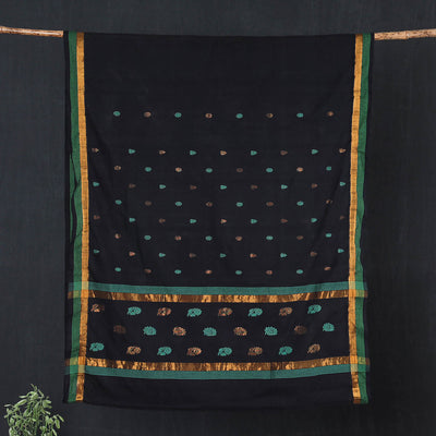 Black - Traditional Venkatagiri Pure Handloom Cotton Zari & Thread Buti Saree 17