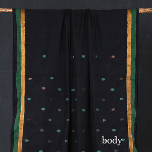 Black - Traditional Venkatagiri Pure Handloom Cotton Zari & Thread Buti Saree 17