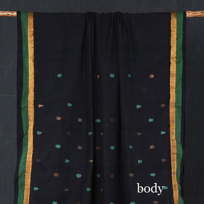 Black - Traditional Venkatagiri Pure Handloom Cotton Zari & Thread Buti Saree 17