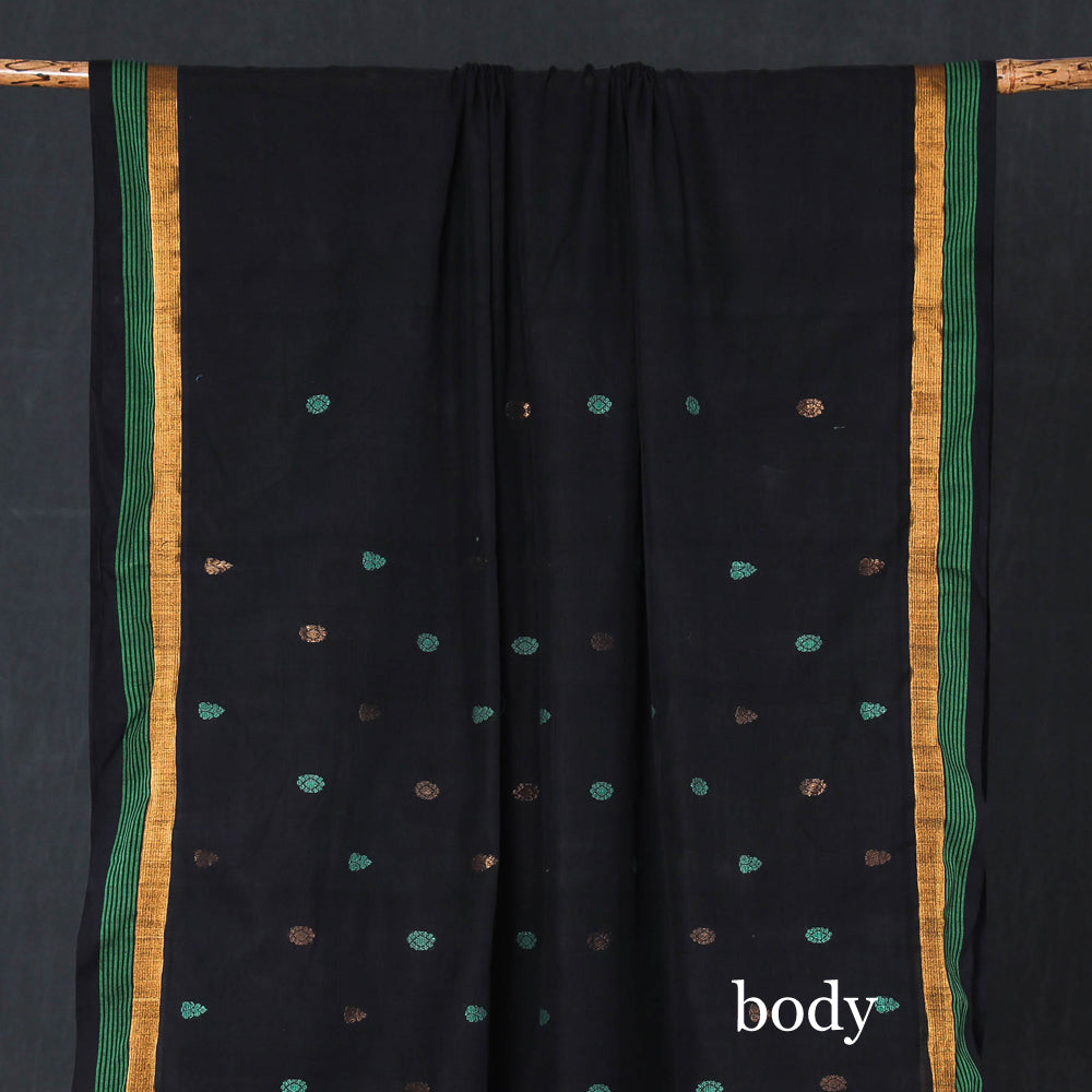 Black - Traditional Venkatagiri Pure Handloom Cotton Zari & Thread Buti Saree 17