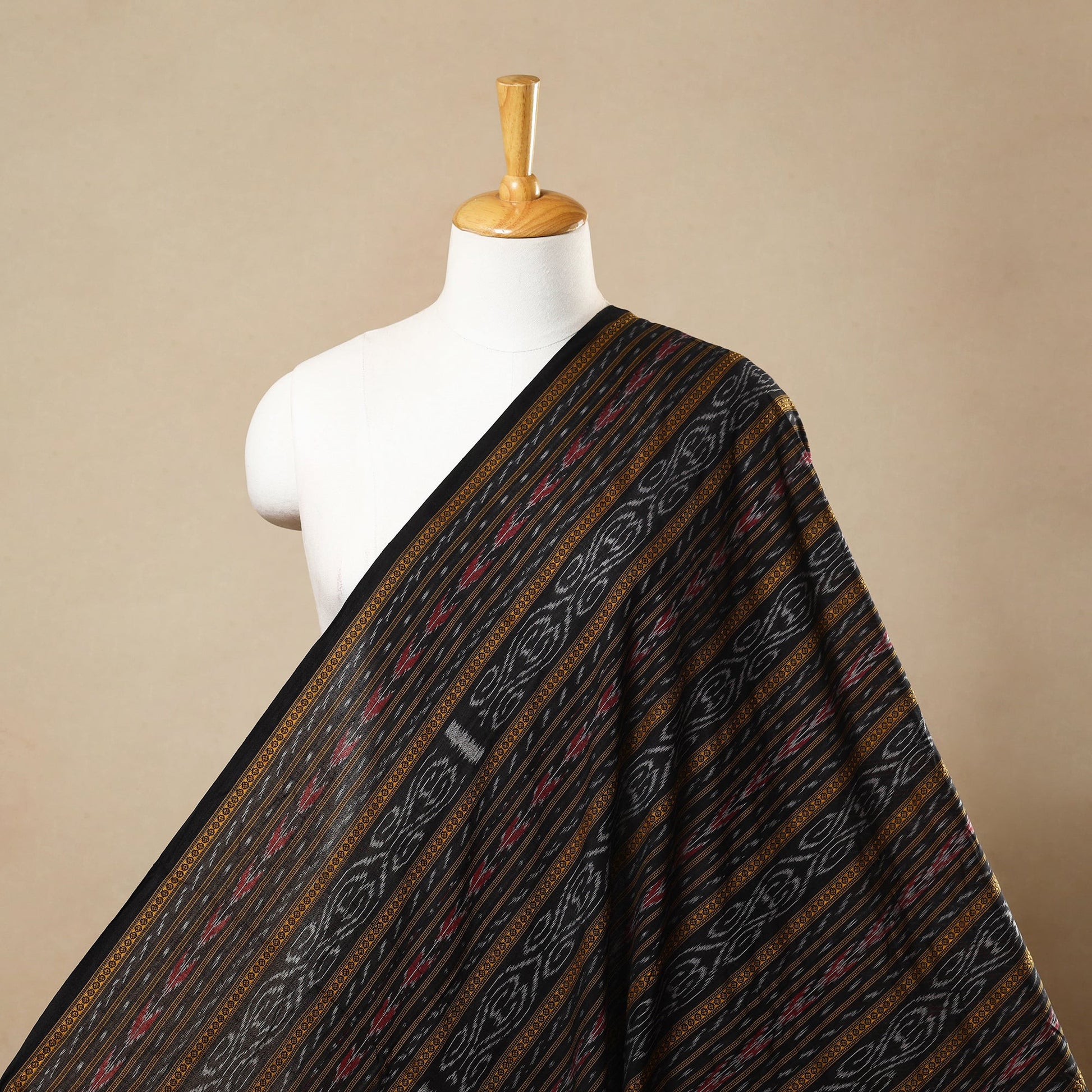 Black - Handloom Cotton Sambalpuri Ikat Fabric 20