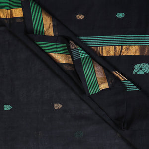 Black - Traditional Venkatagiri Pure Handloom Cotton Zari & Thread Buti Saree 17