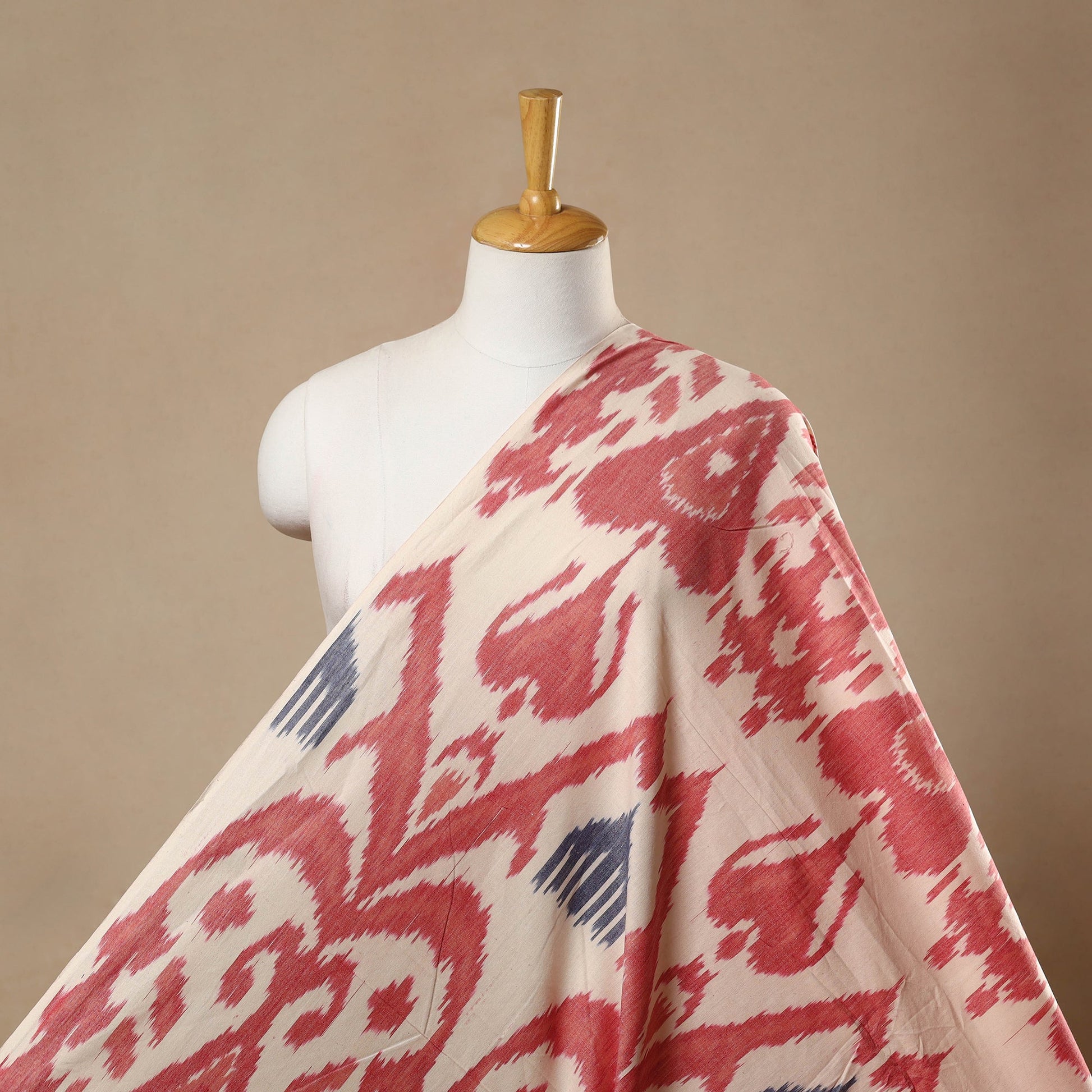 Beige - Cotton Central Asian Pochampally Ikat Fabric 01