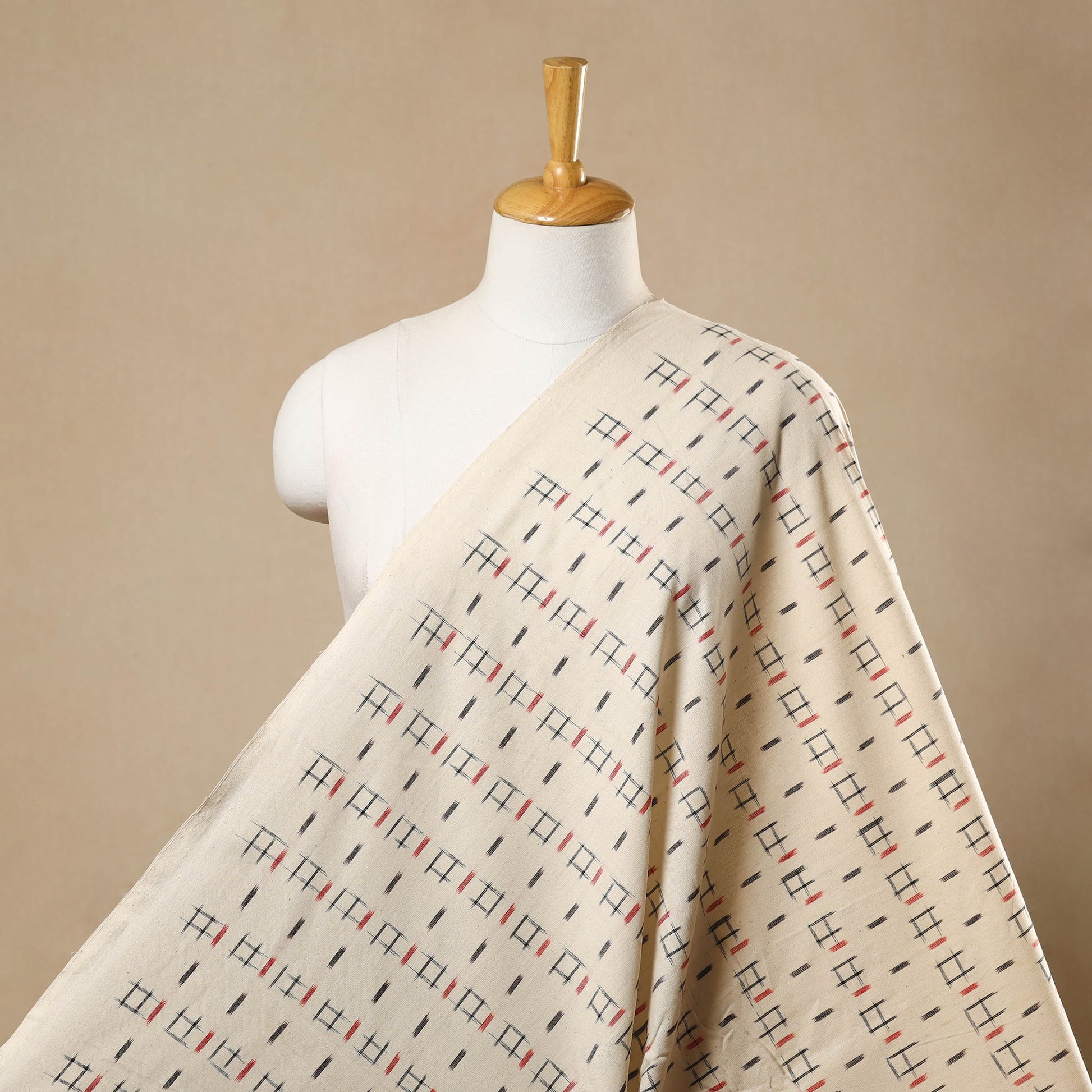 Beige - Handloom Cotton Pochampally Double Ikat Fabric 06