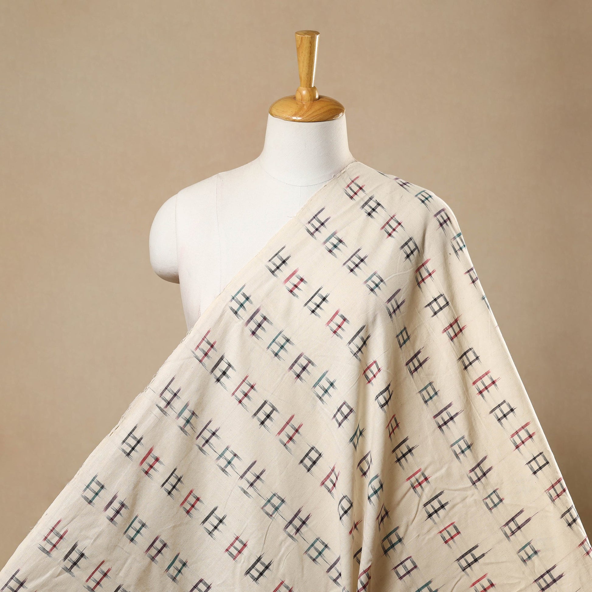 Beige - Handloom Cotton Pochampally Double Ikat Fabric 05