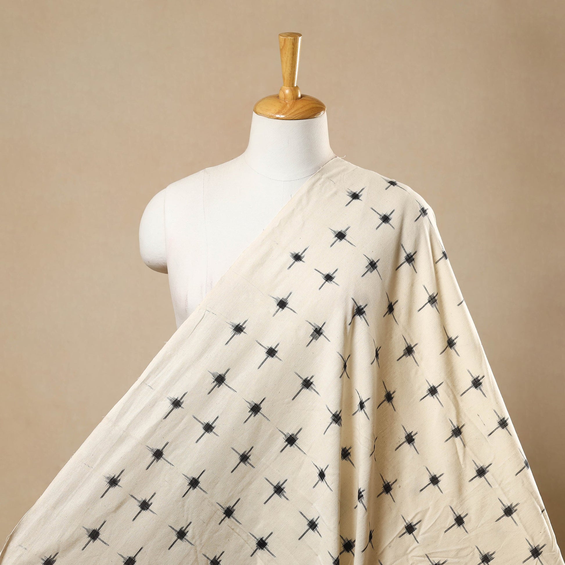 Beige - Handloom Cotton Pochampally Double Ikat Fabric 04