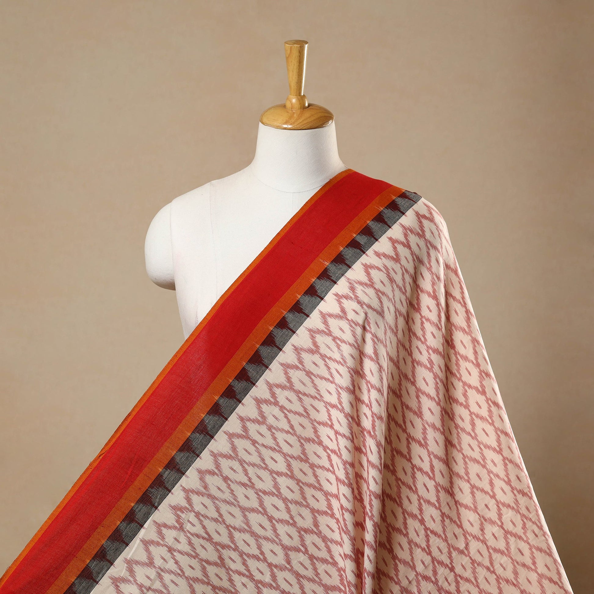Beige - Handloom Cotton Pochampally Double Ikat Fabric 04