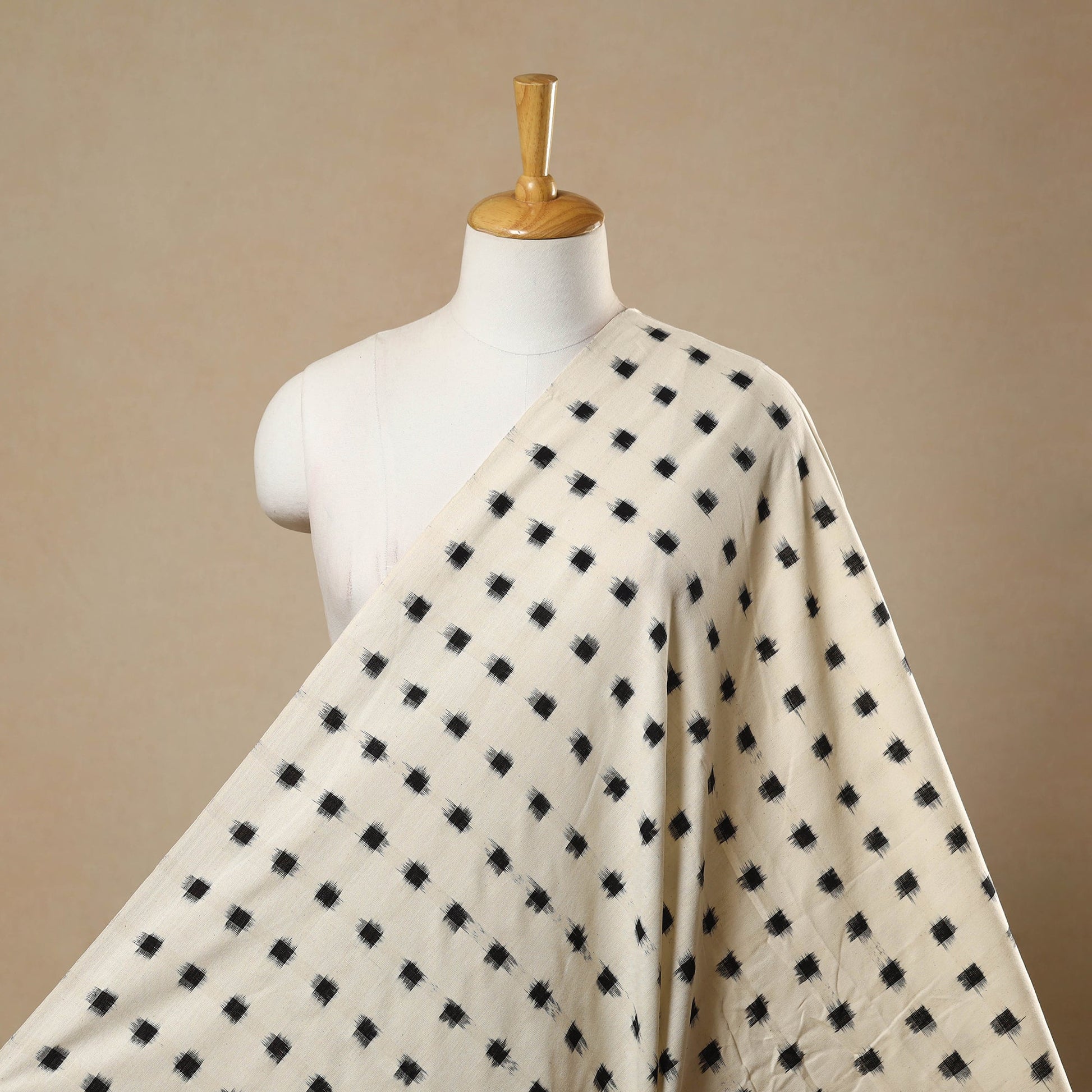 Beige - Handloom Cotton Pochampally Double Ikat Fabric 08