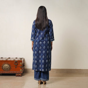 Blue - Hand Block Print Indigo Bagru Cotton Suit Set 06