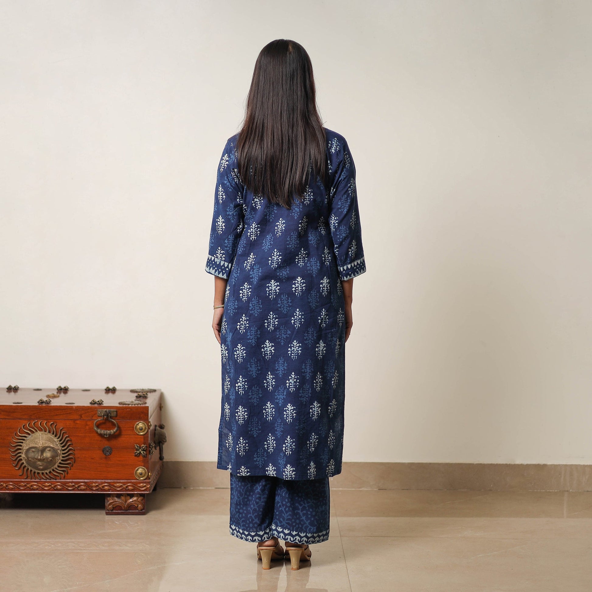 Blue - Hand Block Print Indigo Bagru Cotton Suit Set 06