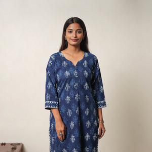 Blue - Hand Block Print Indigo Bagru Cotton Suit Set 06