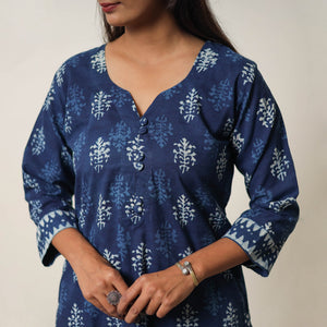 Blue - Hand Block Print Indigo Bagru Cotton Suit Set 06