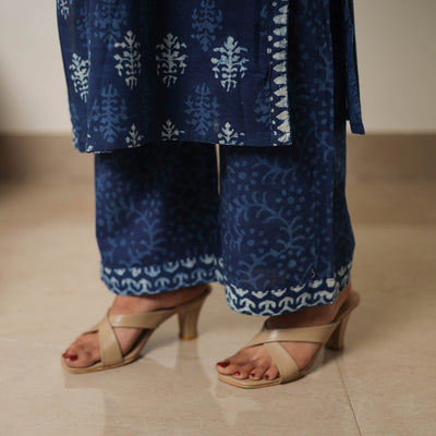 Blue - Hand Block Print Indigo Bagru Cotton Suit Set 06