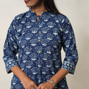 Blue - Hand Block Print Indigo Bagru Cotton Suit Set 07