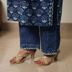 Blue - Hand Block Print Indigo Bagru Cotton Suit Set 07