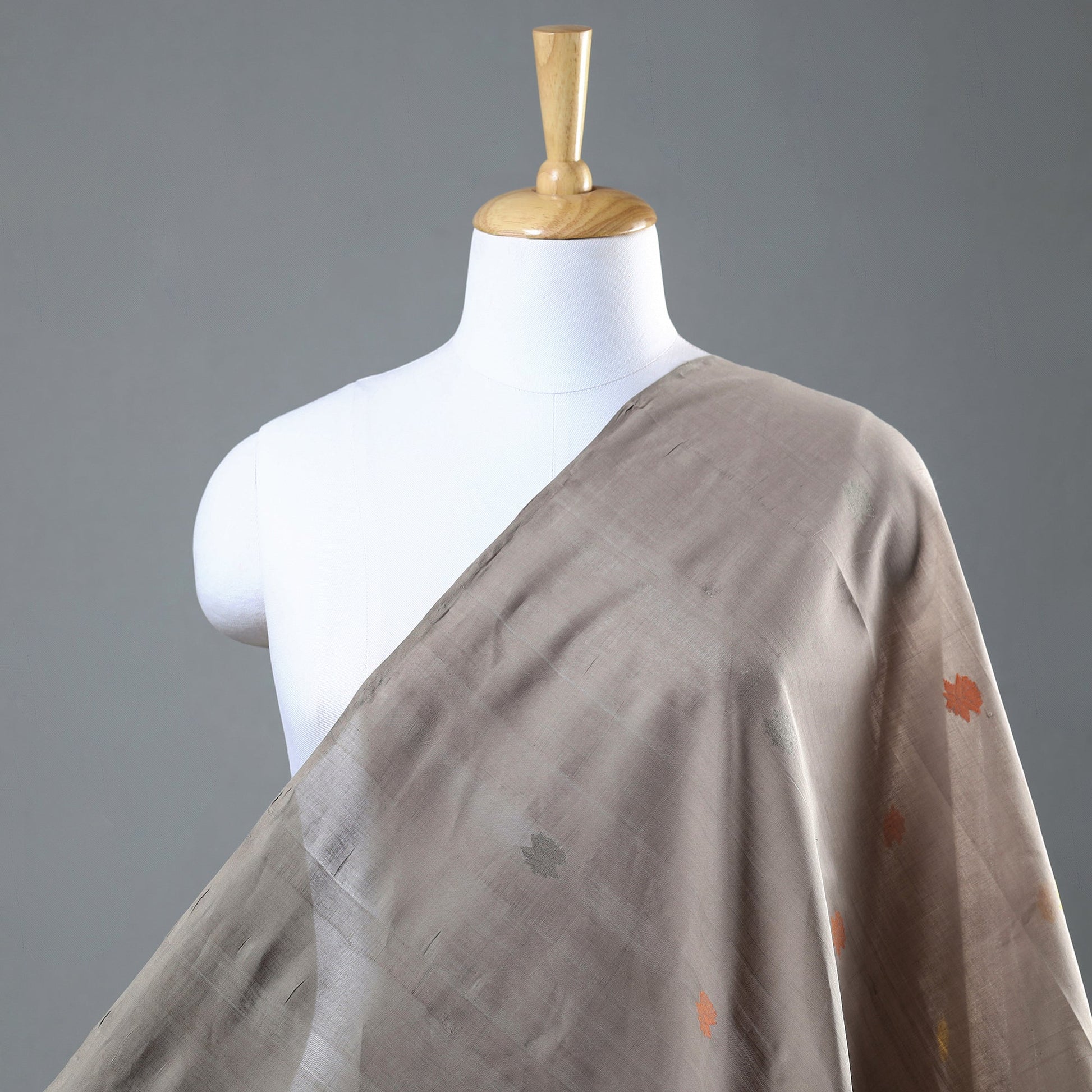 Brown - Godavari Jamdani Multicolor Lotus Thread Buti Handloom Cotton Fabric