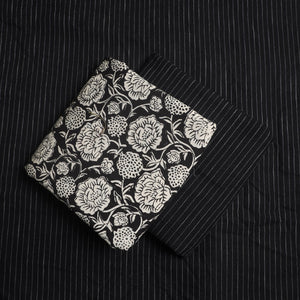 Black - 3pc Cotton Jahota Print Kurta with Jacquard Dupatta 05