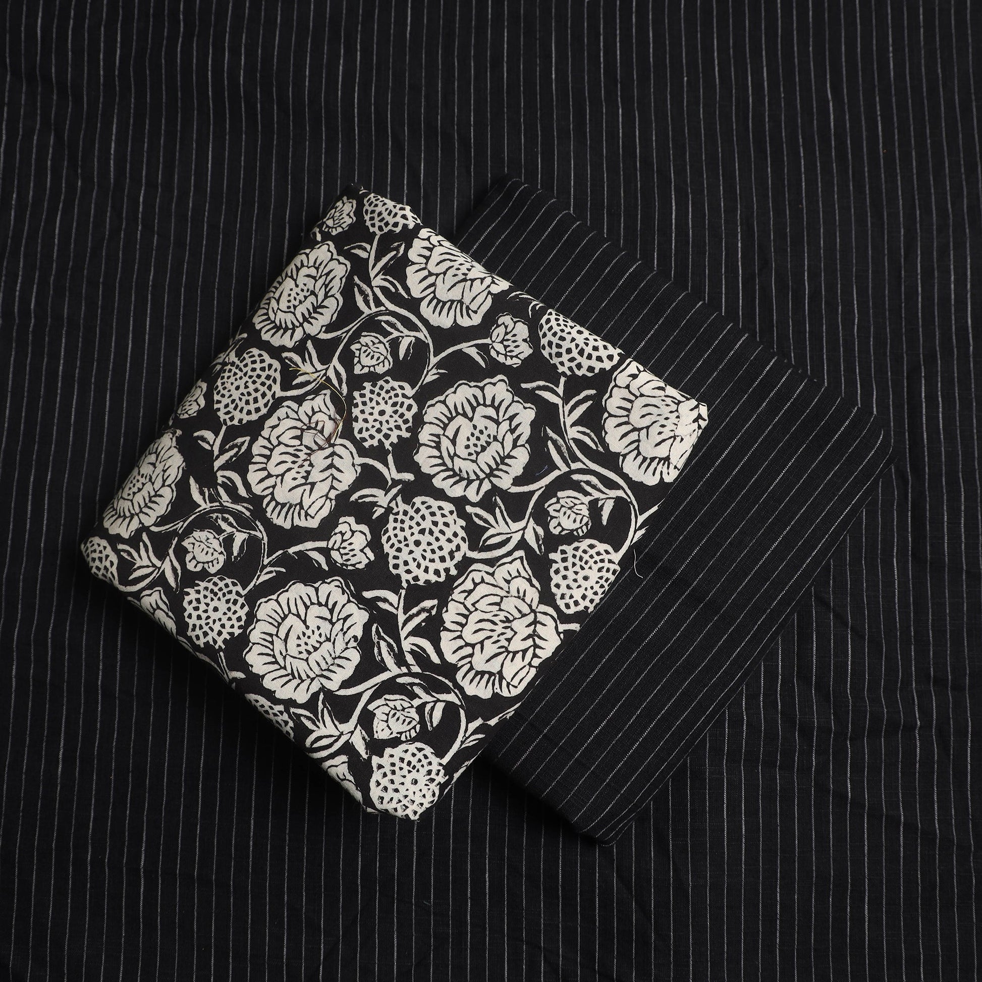 Black - 3pc Cotton Jahota Print Kurta with Jacquard Dupatta 05