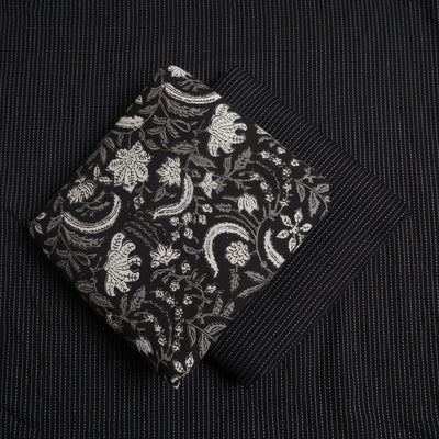 Black - 3pc Cotton Bagru Print Kurta with Plain Dupatta 07