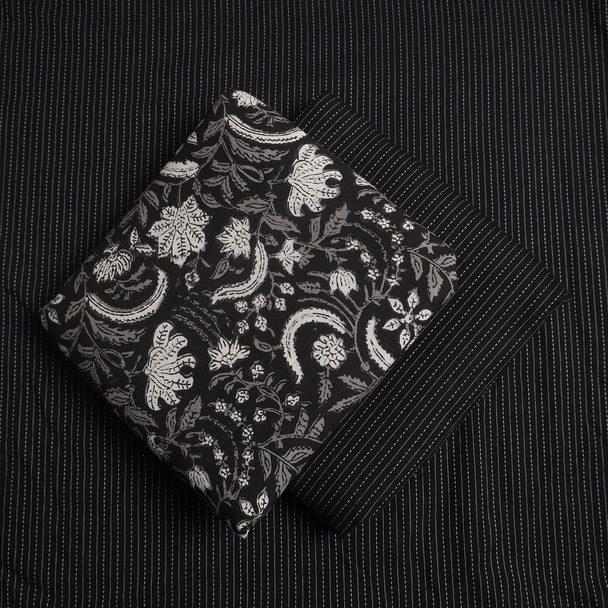 Black - 3pc Cotton Bagru Print Kurta with Plain Dupatta 07