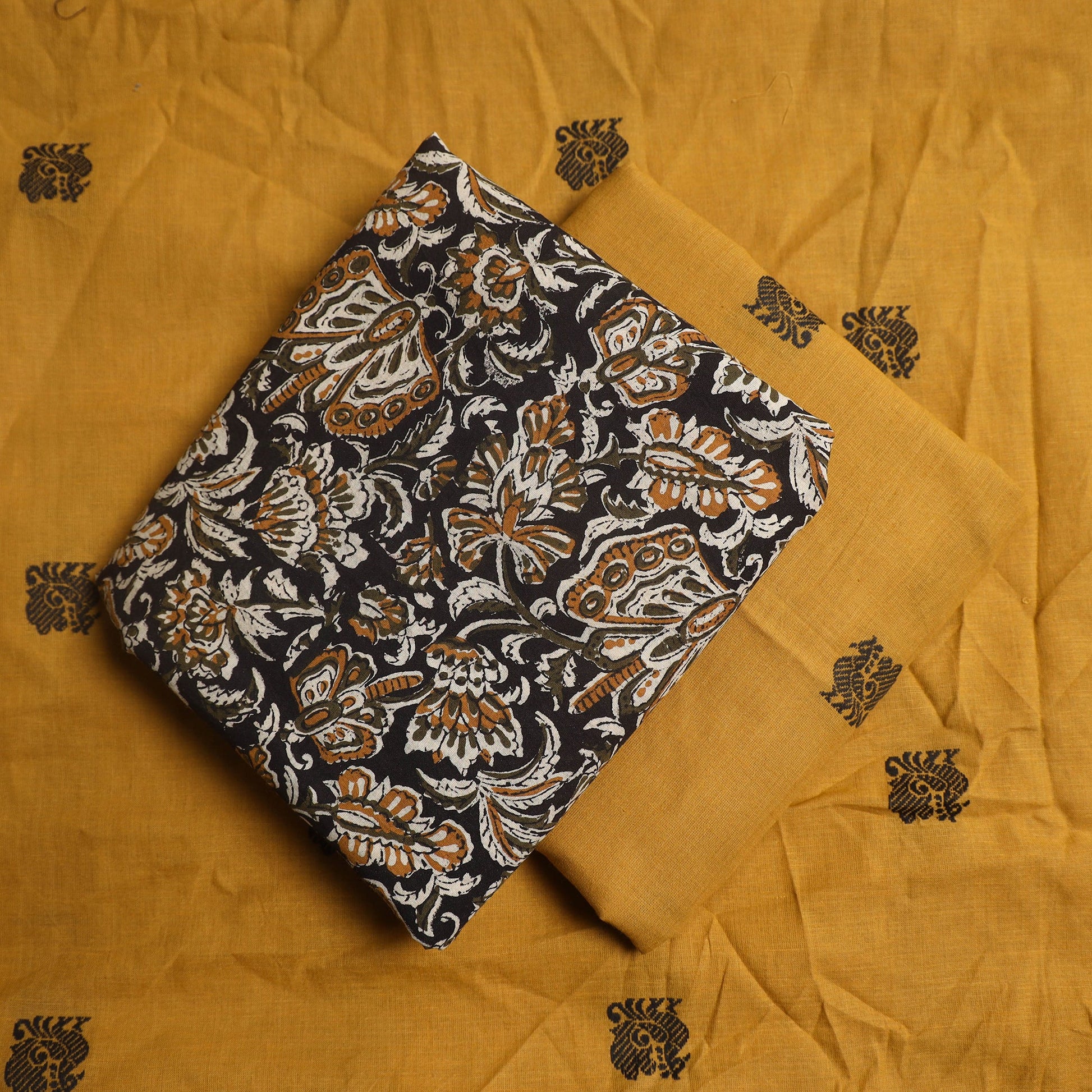 Black - 3pc Cotton Bagru Print Kurta with Jacquard Dupatta 10
