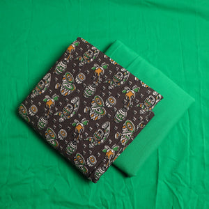 Brown - 3pc Cotton Kalamkari Print Kurta with Plain Dupatta 13