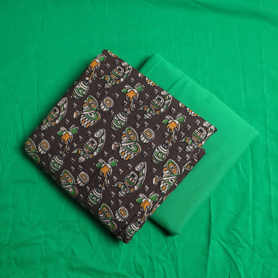Brown - 3pc Cotton Kalamkari Print Kurta with Plain Dupatta 13