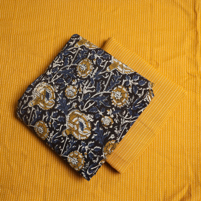 Blue - 3pc Cotton Bagru Print Kurta with Plain Dupatta 15