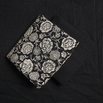 Black - 3pc Cotton Jahota Print Kurta with Plain Dupatta 16