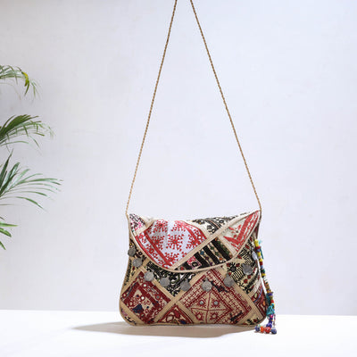 Beige - Banjara Vintage Embroidery Mirror & Coin Work Sling Bag