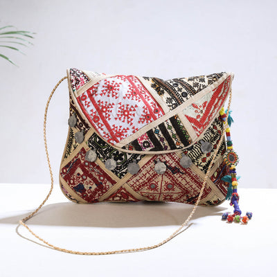 Beige - Banjara Vintage Embroidery Mirror & Coin Work Sling Bag