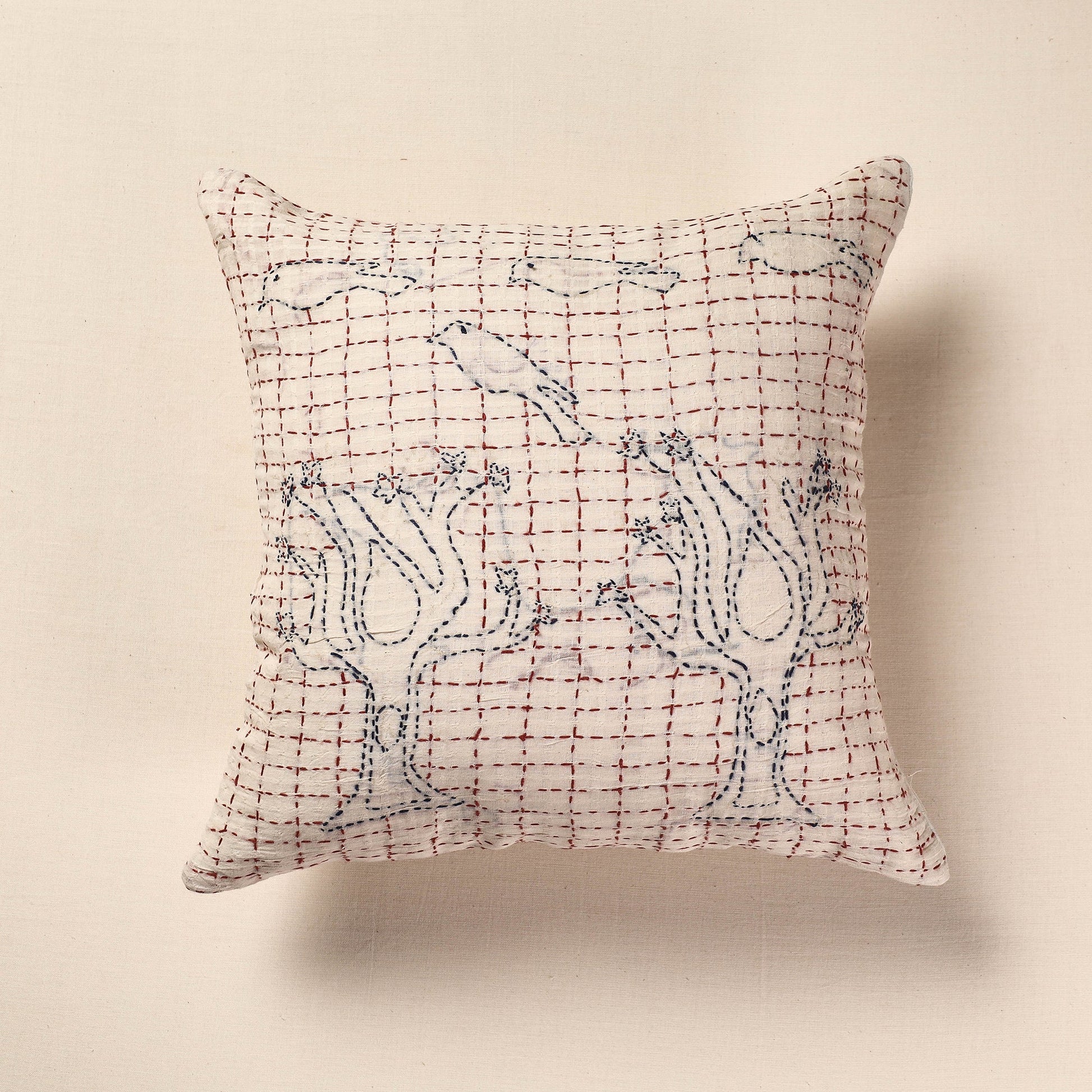Beige - Tagai Work Cotton Cushion Cover (16 x 16 in)