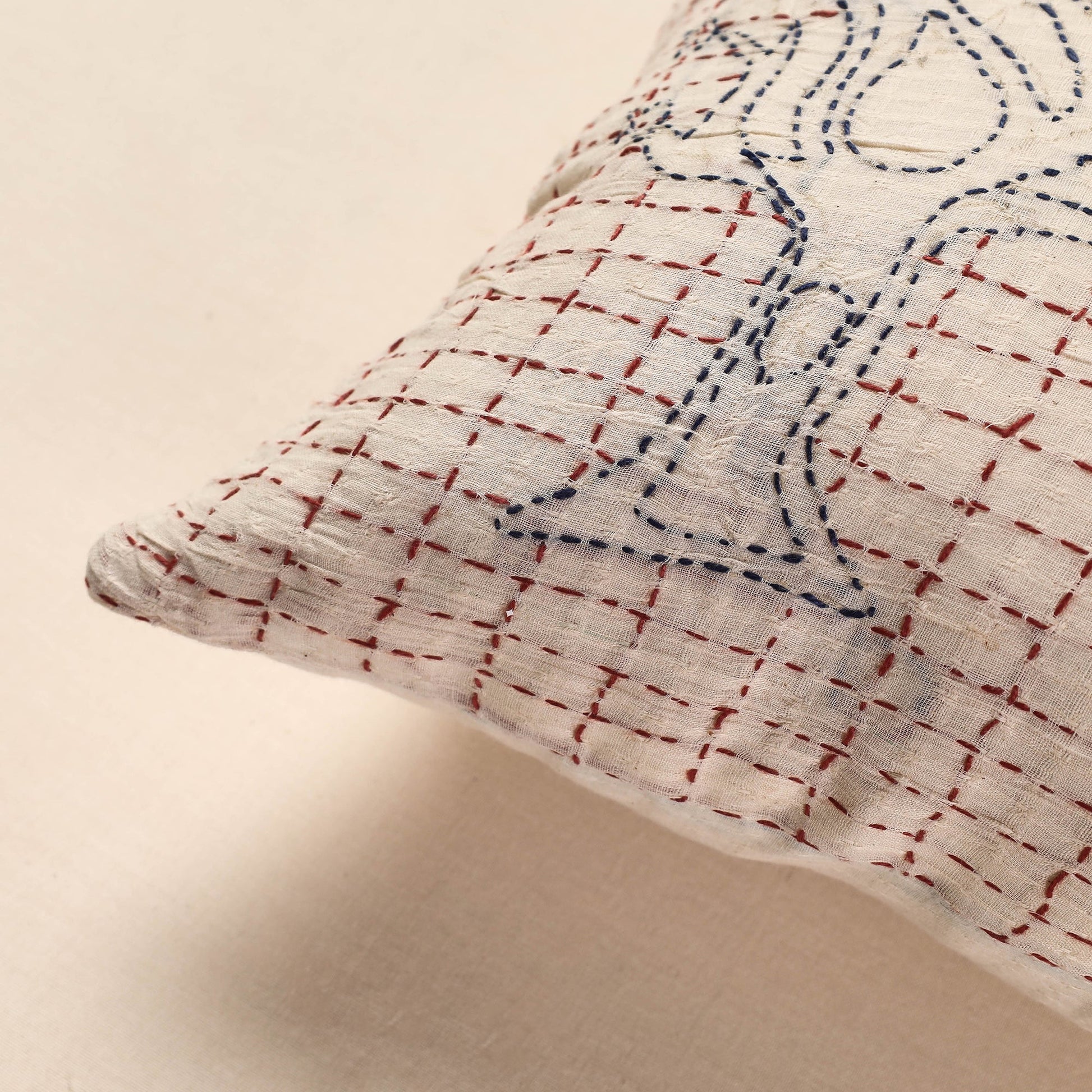 Beige - Tagai Work Cotton Cushion Cover (16 x 16 in)
