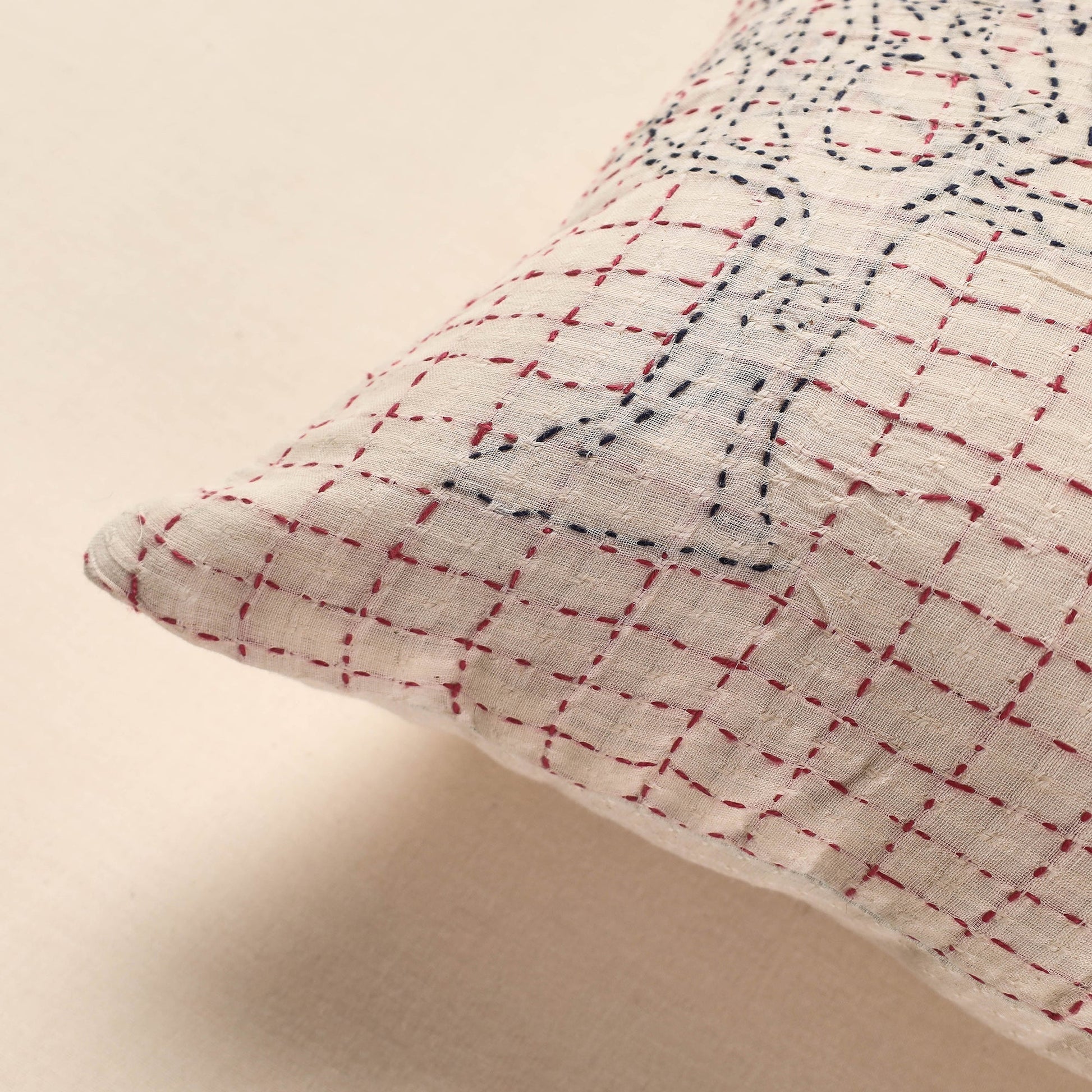Beige - Tagai Work Cotton Cushion Cover (16 x 16 in)