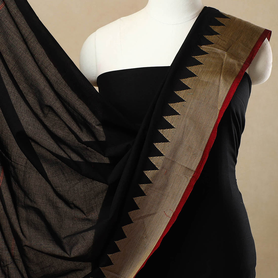 Black - 3pc Mercerised Cotton Dharwad Dress Material 03