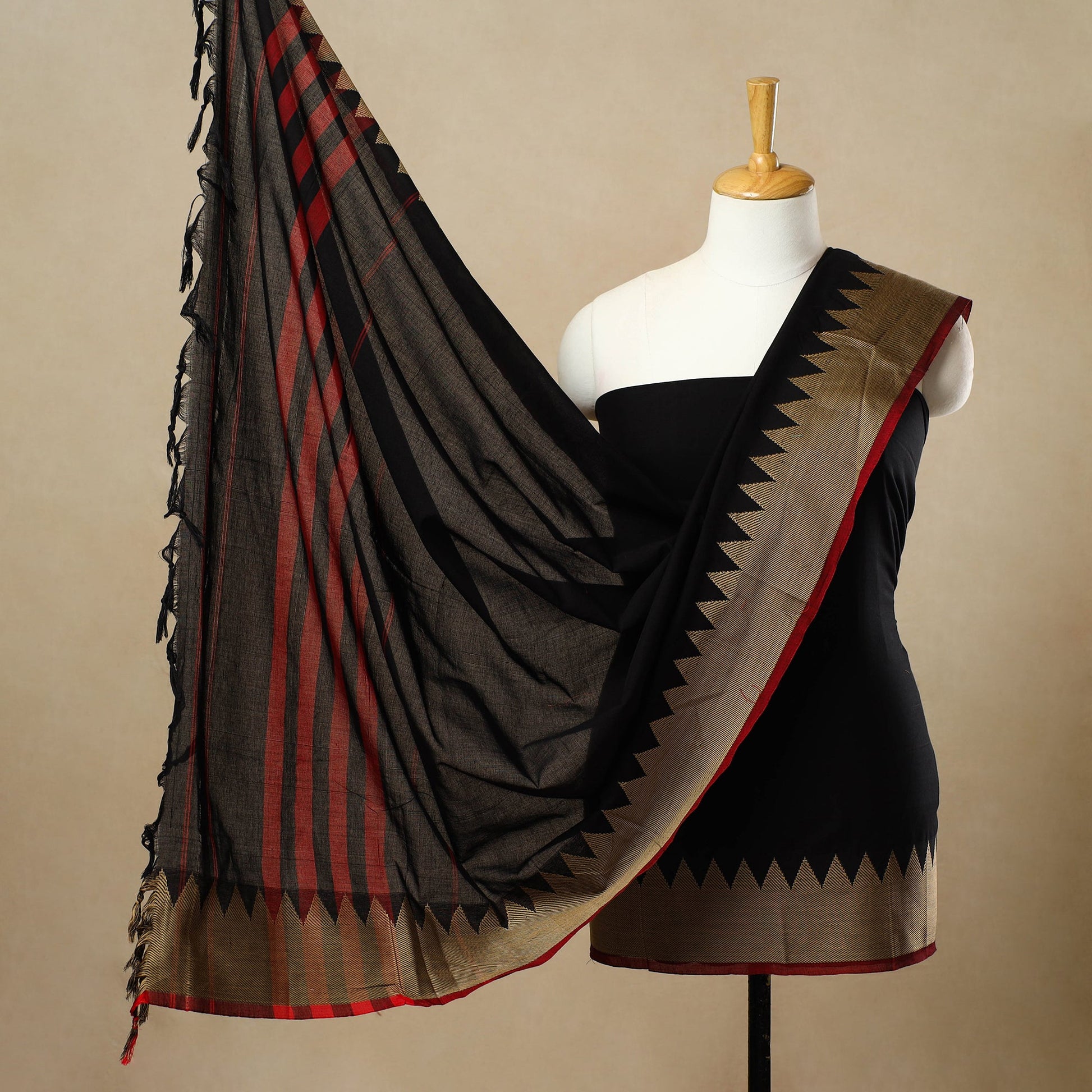 Black - 3pc Mercerised Cotton Dharwad Dress Material 03