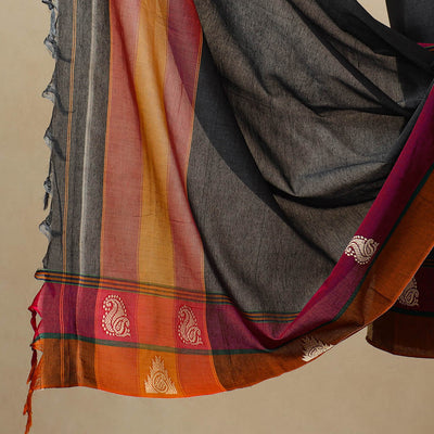 Black - 3pc Mercerised Cotton Dharwad Dress Material 09