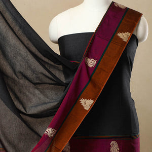 Black - 3pc Mercerised Cotton Dharwad Dress Material 09