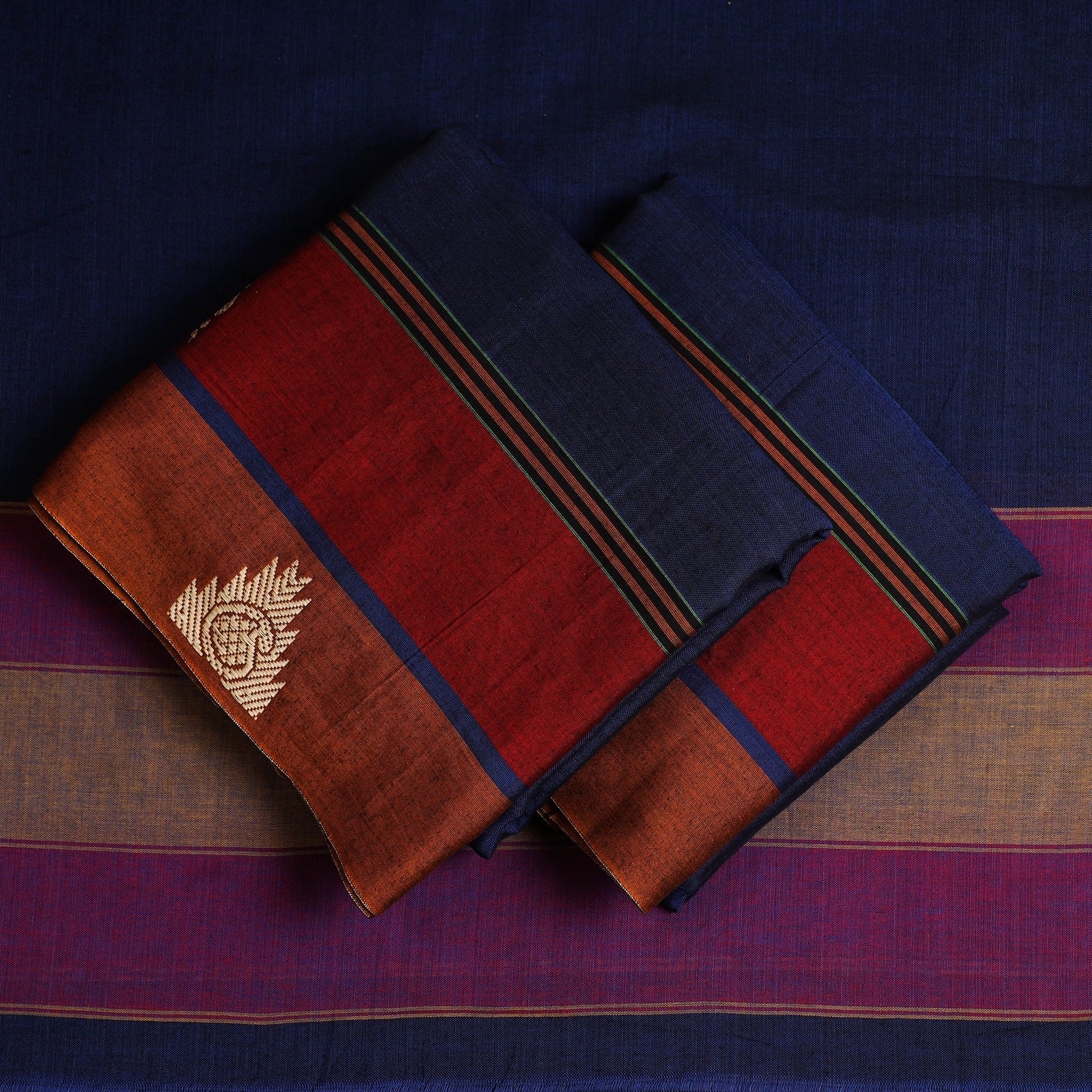 Blue - 3pc Mercerised Cotton Dharwad Dress Material 11
