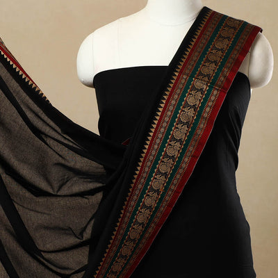 Black - 3pc Mercerised Cotton Dharwad Dress Material 15